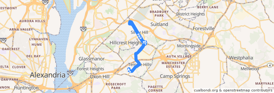 Mapa del recorrido WMATA H13 Marlow Heights-Temple Hills Line de la línea  en Prince George's County.