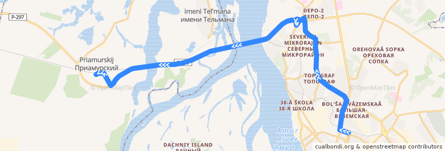 Mapa del recorrido Автобус 151: Железнодорожный вокзал - ст. Приамурская de la línea  en 远东联邦管区.