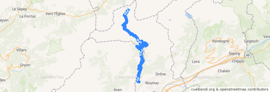 Mapa del recorrido Chandolin-près-Savièse, centre -Sanetsch, barrage de la línea  en Savièse.