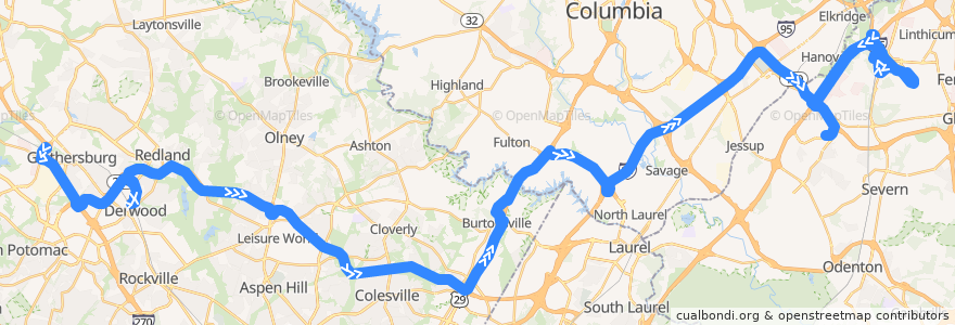 Mapa del recorrido Commuter Bus 201: BWI Marshall Airport (weekday trips 1-3) de la línea  en Maryland.