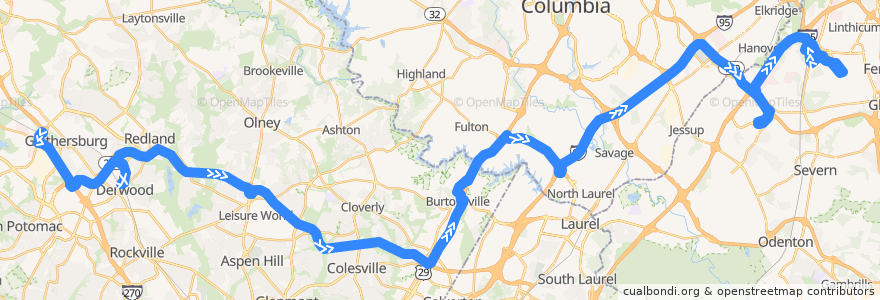 Mapa del recorrido Commuter Bus 201: BWI Marshall Airport (weekday trips 4-9; weekend trips) de la línea  en Maryland.