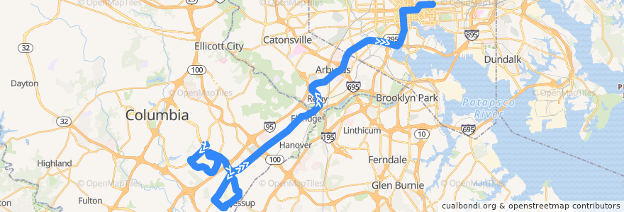 Mapa del recorrido Commuter Bus 320: Downtown Baltimore (trips 8;10;12) de la línea  en Мэриленд.