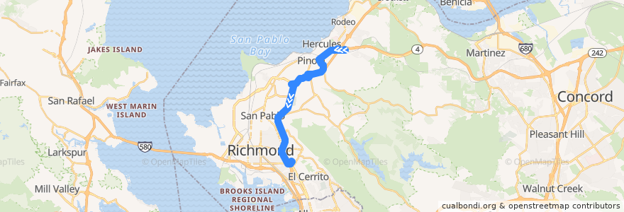 Mapa del recorrido WestCAT JPX: Hercules => Richmond Parkway Transit Center => El Cerrito (midday) de la línea  en Contra Costa County.