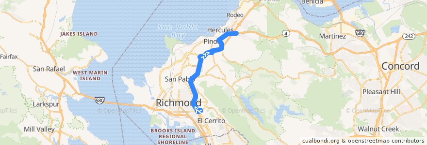 Mapa del recorrido WestCAT JPX: El Cerrito => Richmond Parkway Transit Center => Hercules (midday) de la línea  en Contra Costa County.