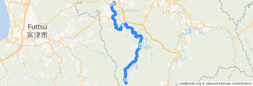 Mapa del recorrido 中島・豊英線（下り・粟倉始発・植畑コース） de la línea  en 君津市.