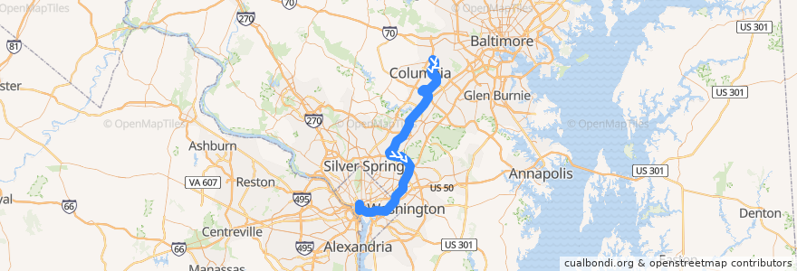 Mapa del recorrido Commuter Bus 345: Washington, D.C. de la línea  en Vereinigte Staaten von Amerika.