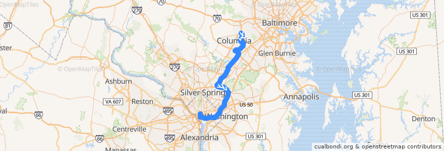 Mapa del recorrido Commuter Bus 345: Washington, D.C. de la línea  en United States.