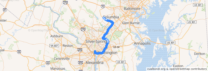 Mapa del recorrido Commuter Bus 335: Washington, D.C. de la línea  en Vereinigte Staaten von Amerika.