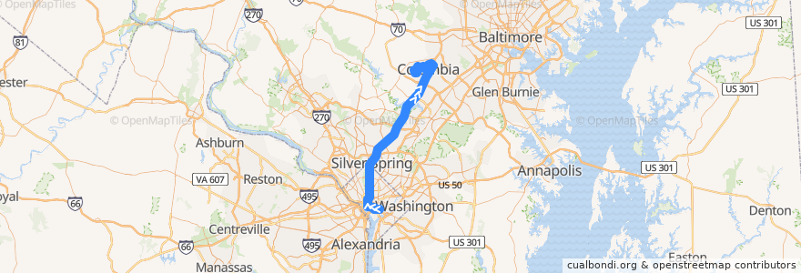 Mapa del recorrido Commuter Bus 325: Columbia (from Capitol Hill) de la línea  en United States.