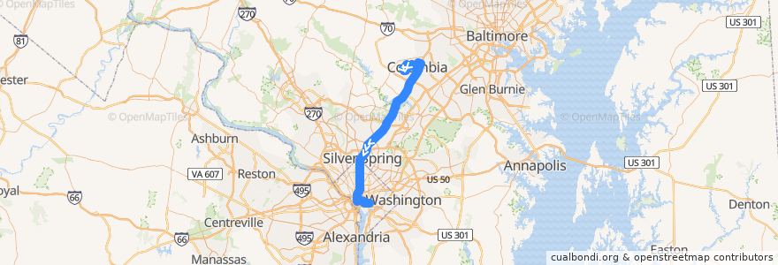 Mapa del recorrido Commuter Bus 325: Washington, D.C. (Capitol Hill) de la línea  en ایالات متحده آمریکا.