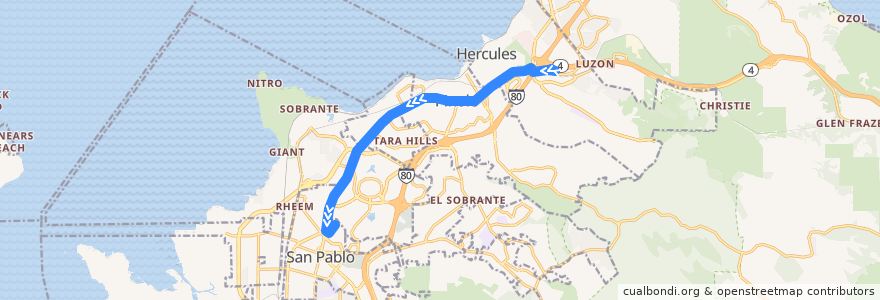 Mapa del recorrido WestCAT C3: Hercules => Contra Costa College de la línea  en Contra Costa County.