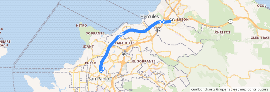 Mapa del recorrido WestCAT C3: Contra Costa College => Hercules de la línea  en Contra Costa County.