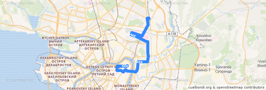 Mapa del recorrido Автобус № 136: площадь Растрелли => железнодорожная станция «Ручьи» de la línea  en Saint Petersburg.