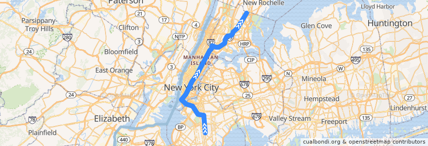 Mapa del recorrido NYCS - 5 Train: Flatbush Avenue–Brooklyn College → Eastchester–Dyre Avenue de la línea  en Нью-Йорк.