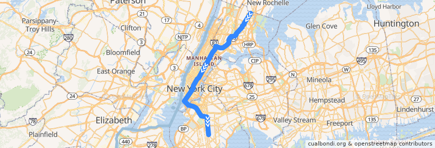 Mapa del recorrido NYCS - 5 Train: Eastchester–Dyre Avenue → Flatbush Avenue–Brooklyn College de la línea  en نیویورک.