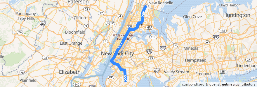 Mapa del recorrido NYCS - 5 Train (pm rush): Flatbush Avenue–Brooklyn College → Nereid Avenue de la línea  en Nueva York.