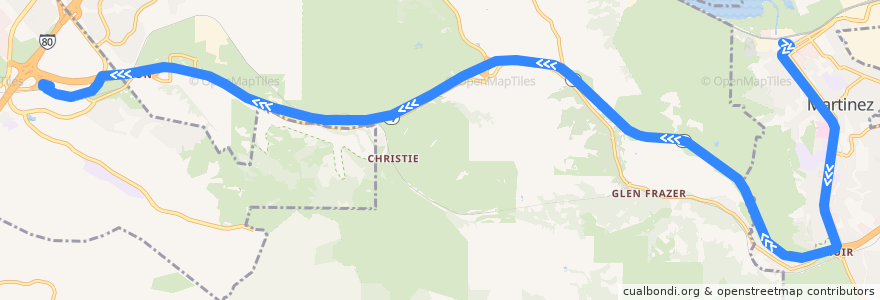 Mapa del recorrido WestCAT 30Z: Martinez => Hercules de la línea  en Contra Costa County.