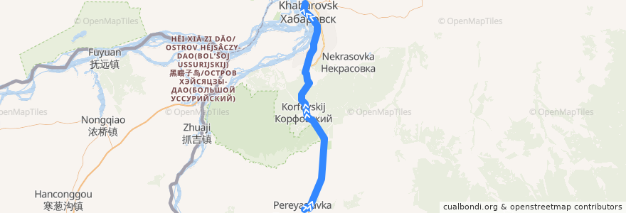 Mapa del recorrido Автобус 203: поселок Переяславка - Автовокзал de la línea  en Kraï de Khabarovsk.