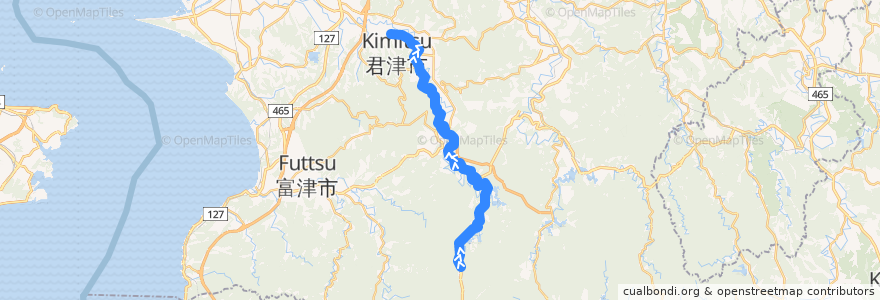 Mapa del recorrido 中島・豊英線（上り・清和中コース・中島止まり） de la línea  en Kimitsu.