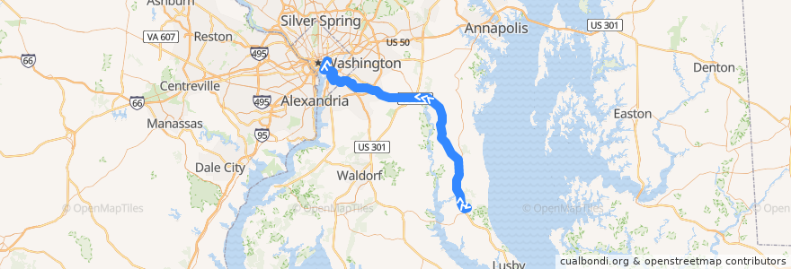 Mapa del recorrido Commuter Bus 850: Suitland/Washington, D.C. de la línea  en Maryland.