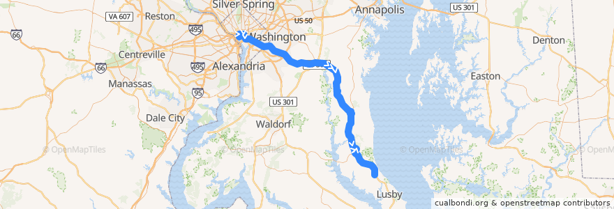 Mapa del recorrido Commuter Bus 840: St. Leonard/Prince Frederick (trips 10;19) de la línea  en Maryland.