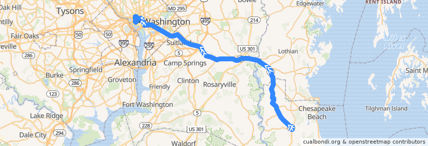 Mapa del recorrido Commuter Bus 830: Washington, D.C. de la línea  en 美利坚合众国/美利堅合眾國.