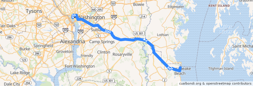 Mapa del recorrido Commuter Bus 820: North Beach/Prince George's Equestrian Center (trips 16;31) de la línea  en ایالات متحده آمریکا.