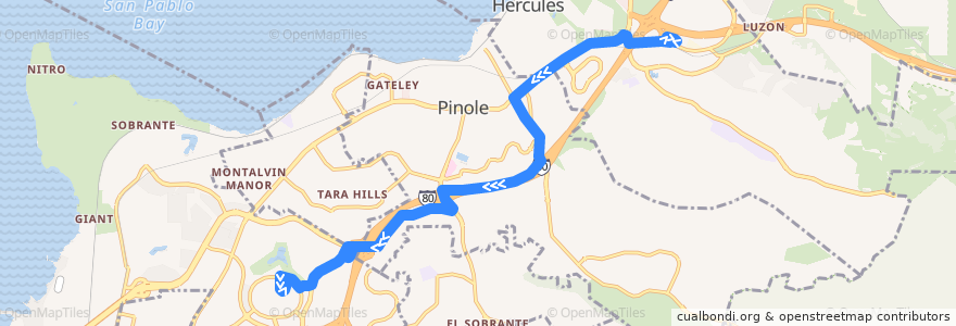 Mapa del recorrido WestCAT 19: Hercules => Hilltop Mall (Saturdays) de la línea  en Contra Costa County.