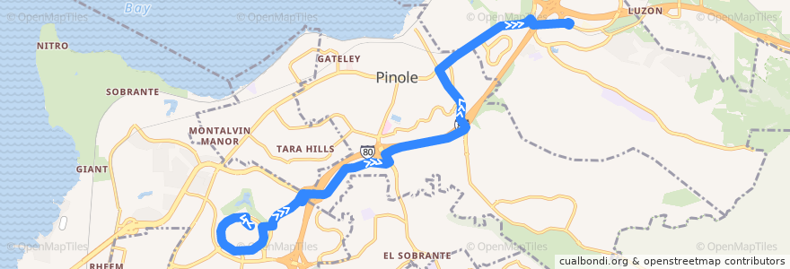 Mapa del recorrido WestCAT 19: Hilltop Mall => Hercules (Saturdays) de la línea  en Contra Costa County.