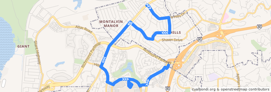 Mapa del recorrido WestCAT 18: Tara Hills => Richmond Parkway Transit Center de la línea  en Contra Costa County.