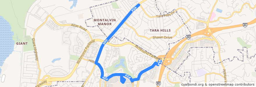 Mapa del recorrido WestCAT 18: Richmond Parkway Transit Center => Tara Hills de la línea  en Richmond.