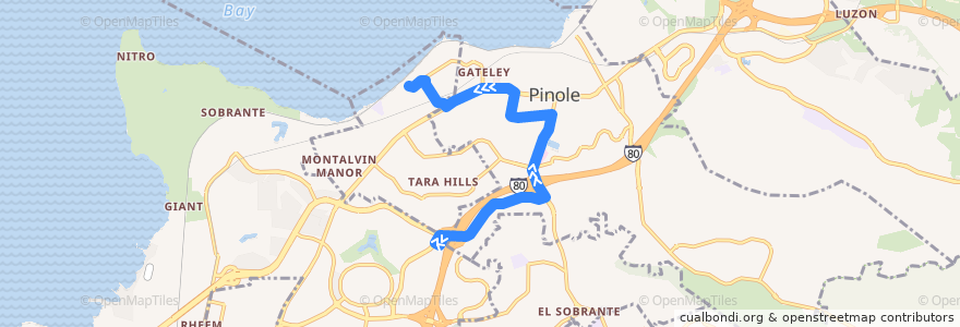 Mapa del recorrido WestCAT 17: Richmond Parkway Transit Center => Bayview de la línea  en Contra Costa County.