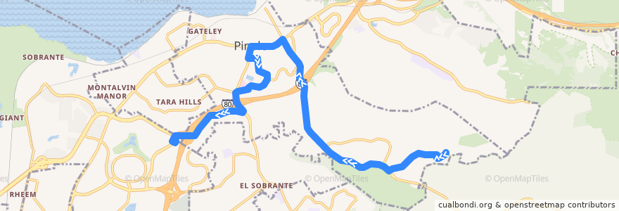 Mapa del recorrido WestCAT 16: Pinole Valley => Richmond Parkway Transit Center de la línea  en Pinole.