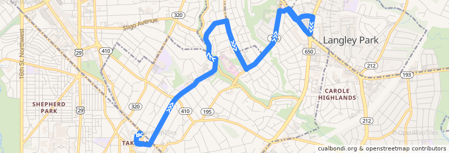 Mapa del recorrido Ride On 25 de la línea  en Мэриленд.