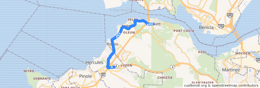 Mapa del recorrido WestCAT 11: Crockett => Hercules de la línea  en Contra Costa County.