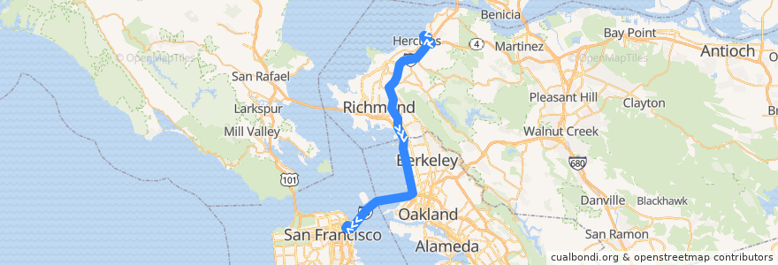 Mapa del recorrido WestCAT Lynx: Hercules => Alfred Nobel Drive => San Francisco (afternoons) de la línea  en California.