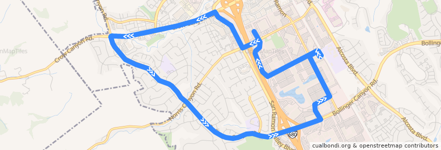 Mapa del recorrido County Connection 35: San Ramon Transit Center => Crow Canyon Road => San Ramon Transit Center de la línea  en San Ramon.