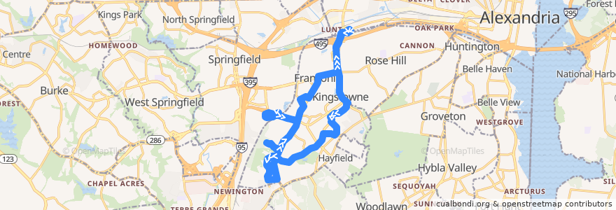 Mapa del recorrido Fairfax Connector Route 231 Kingstowne Circulator (CCW) de la línea  en Franconia.