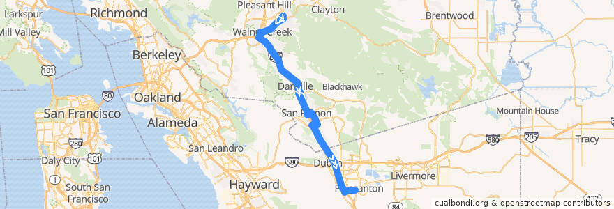 Mapa del recorrido County Connection 92X: Shadelands => Danville Park and Ride => San Ramon => Pleasanton ACE de la línea  en کالیفرنیا.