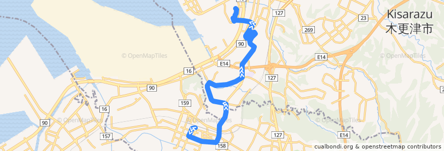 Mapa del recorrido イオンモール木更津線（君津駅南口発イオンモール木更津行き） de la línea  en 千叶县.