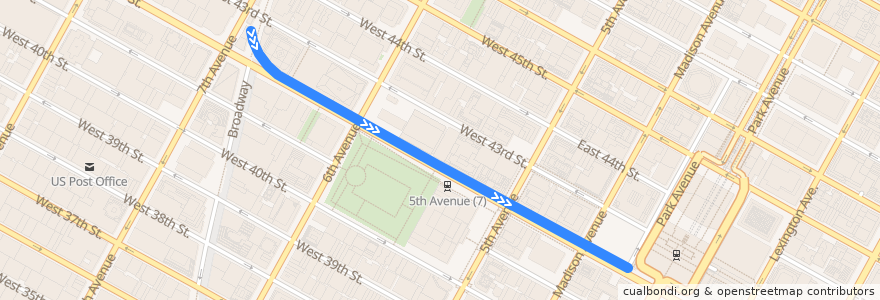 Mapa del recorrido NYCS - S 42nd Street Shuttle: Times Square → Grand Central de la línea  en Manhattan Community Board 5.