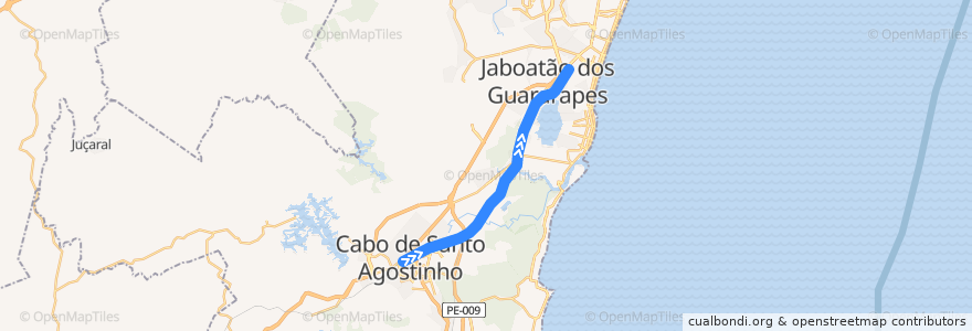 Mapa del recorrido VLT Cabo - Cajueiro Seco de la línea  en Região Geográfica Imediata do Recife.