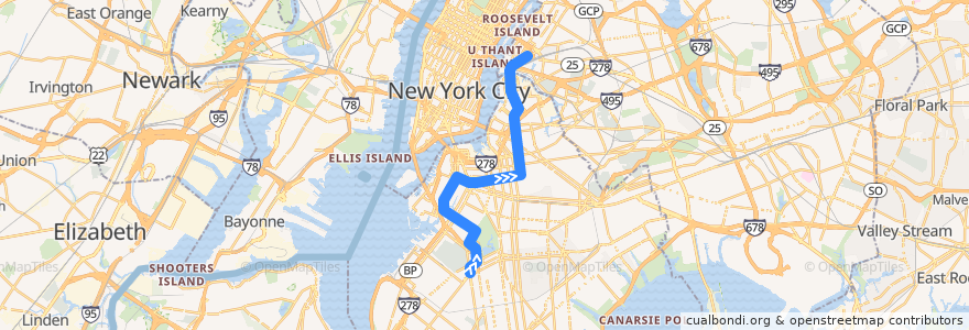 Mapa del recorrido NYCS - G Train: Church Avenue → Court Square de la línea  en Brooklyn.