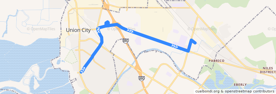 Mapa del recorrido Union City Transit 1: Dyer Street => Union City BART de la línea  en Union City.