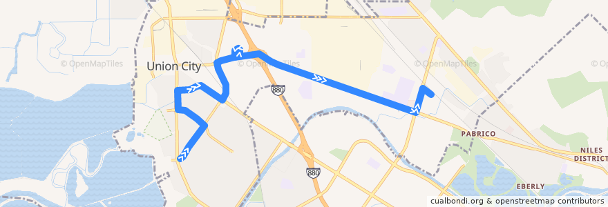 Mapa del recorrido Union City Transit 5: Dyer Street => Union City BART de la línea  en Union City.
