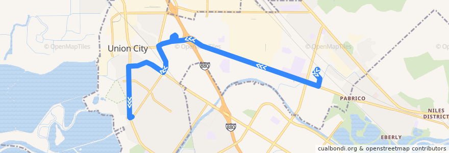 Mapa del recorrido Union City Transit 5: Union City BART => Dyer Street de la línea  en Union City.