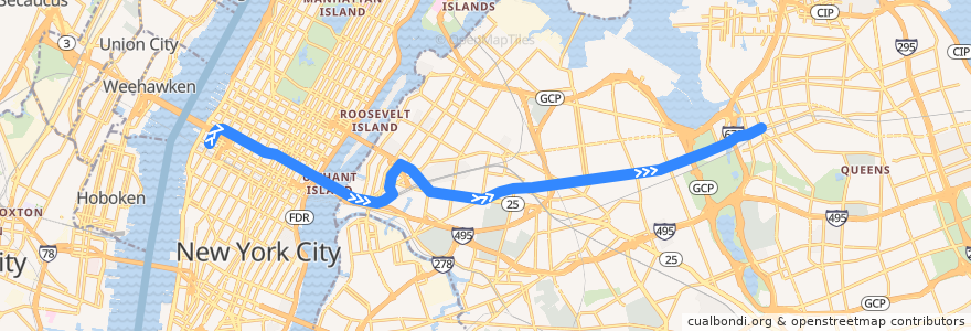 Mapa del recorrido NYCS - 7 Train: 34th Street–Hudson Yards → Flushing–Main Street de la línea  en 纽约.