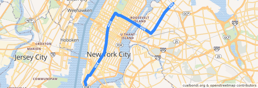 Mapa del recorrido NYCS - W Train: Astoria–Ditmars Boulevard → Whitehall Street–South Ferry de la línea  en New York.