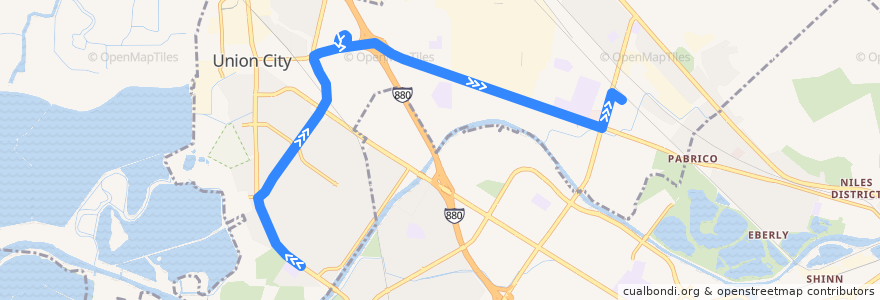Mapa del recorrido Union City Transit 9: Rocklin Drive => Union City BART (mornings) de la línea  en Union City.