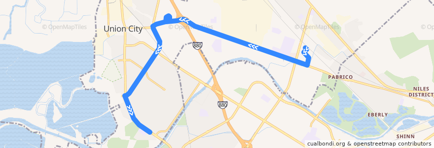 Mapa del recorrido Union City Transit 9: Union City BART => Rocklin Drive (evenings) de la línea  en Union City.